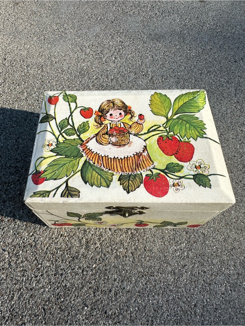 Vintage 1970’s Music Jewelry Box - Strawberry Girl with spinning ballerina. RARE